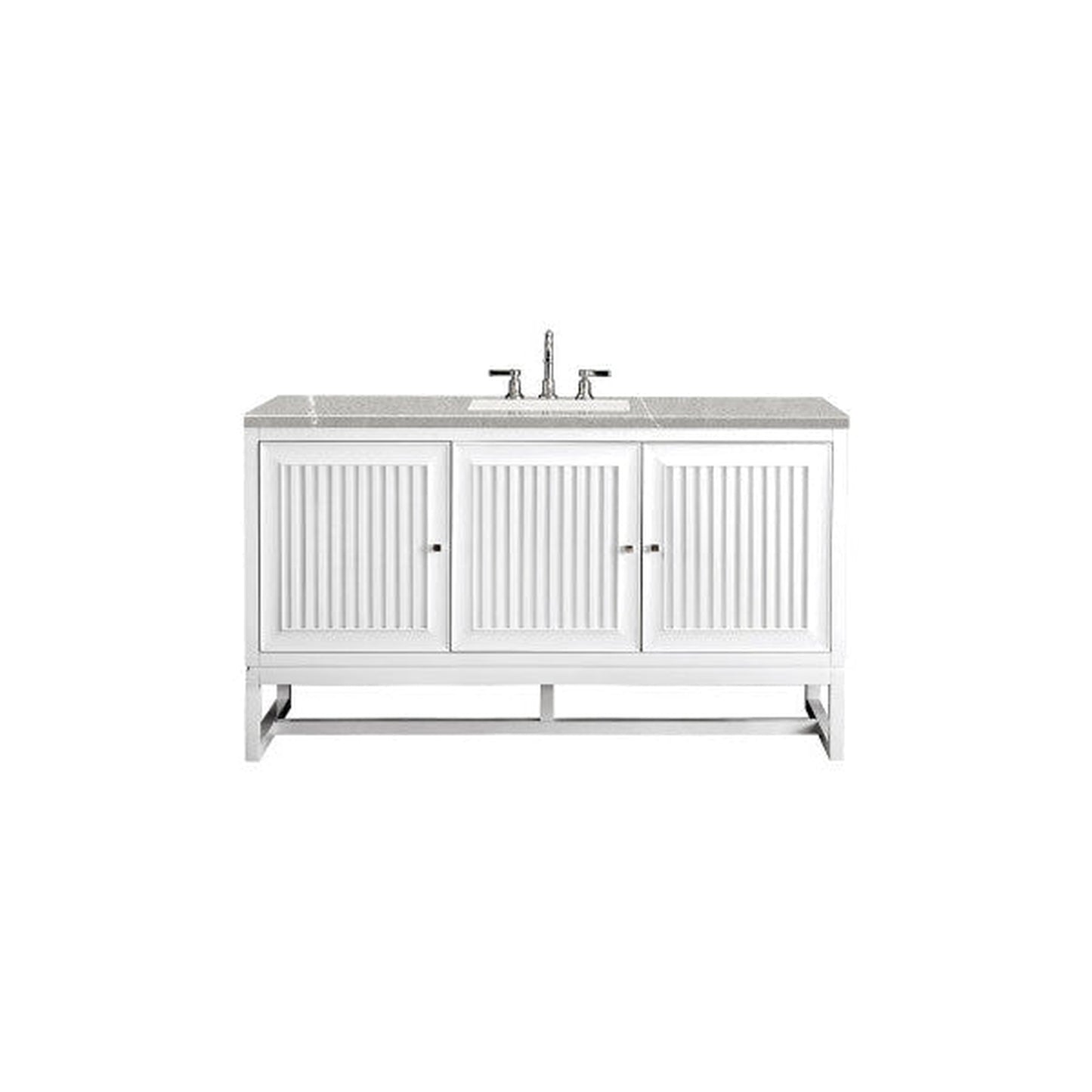 James Martin Athens 60" Single Glossy White Bathroom Vanity With 1" Eternal Serena Quartz Top and Rectangular Ceramic Sink