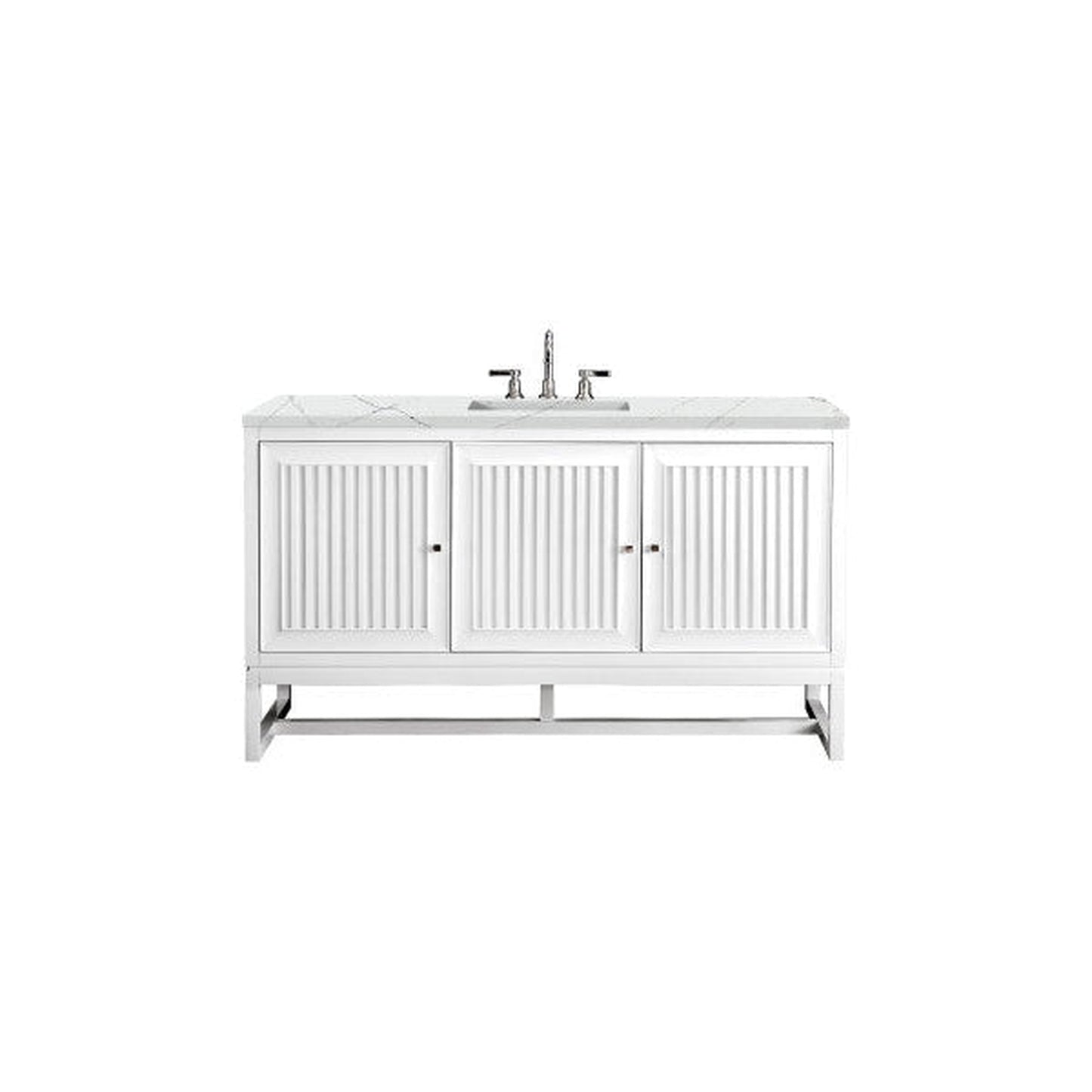 James Martin Athens 60" Single Glossy White Bathroom Vanity With 1" Ethereal Noctis Quartz Top and Rectangular Ceramic Sink