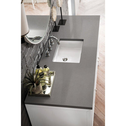 James Martin Athens 60" Single Glossy White Bathroom Vanity With 1" Gray Expo Quartz Top and Rectangular Ceramic Sink