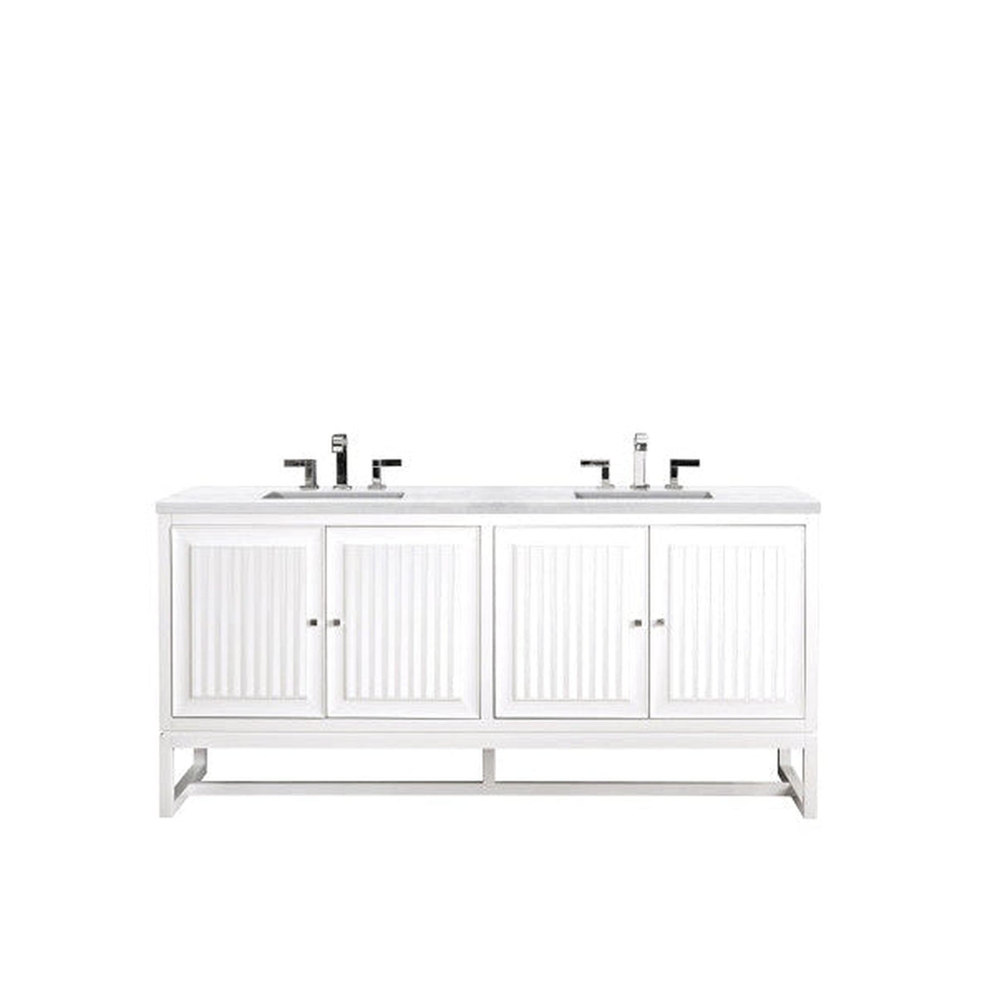 James Martin Athens 72" Double Glossy White Bathroom Vanity With 1" Arctic Fall Solid Surface Top and Rectangular Ceramic Sink