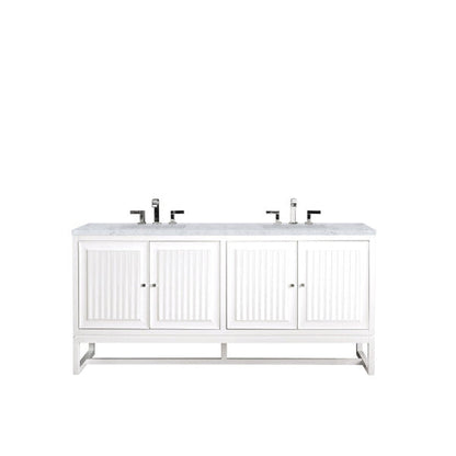 James Martin Athens 72" Double Glossy White Bathroom Vanity With 1" Carrara White Marble Top and Rectangular Ceramic Sink