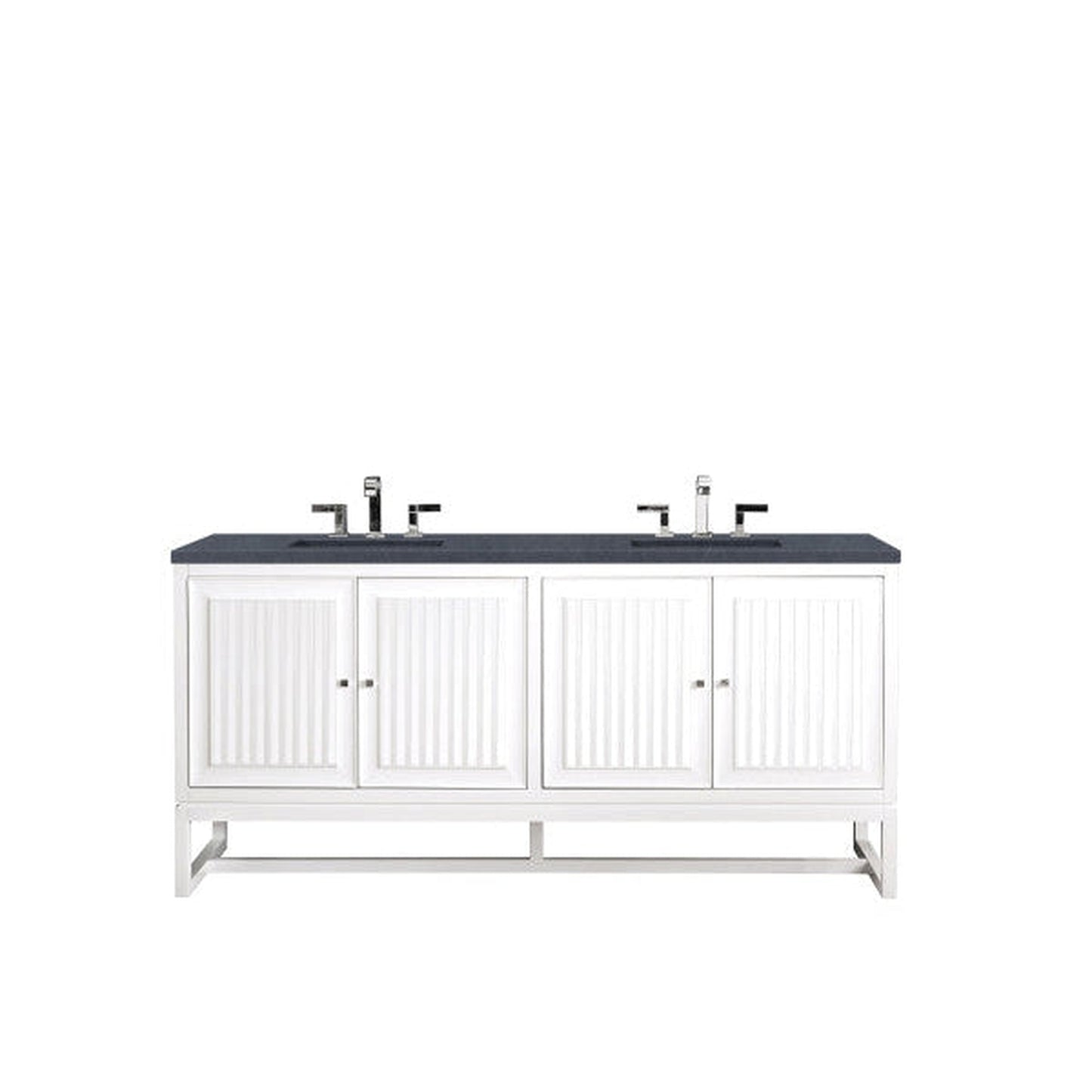 James Martin Athens 72" Double Glossy White Bathroom Vanity With 1" Charcoal Soapstone Quartz Top and Rectangular Ceramic Sink