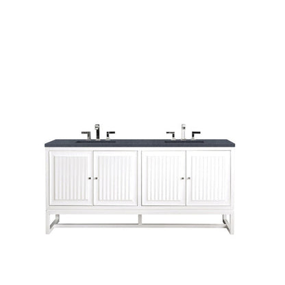 James Martin Athens 72" Double Glossy White Bathroom Vanity With 1" Charcoal Soapstone Quartz Top and Rectangular Ceramic Sink