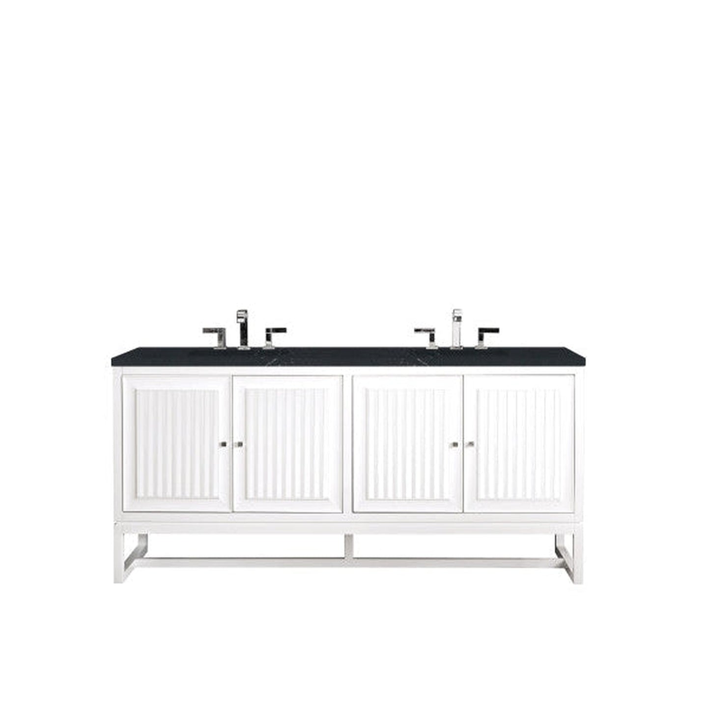 James Martin Athens 72" Double Glossy White Bathroom Vanity With 1" Charcoal Soapstone Quartz Top and Rectangular Ceramic Sink
