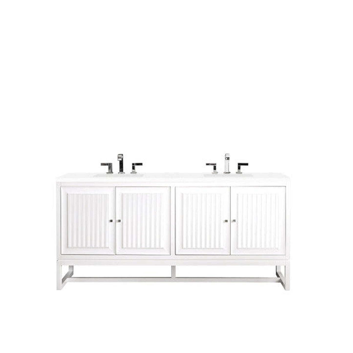 James Martin Athens 72" Double Glossy White Bathroom Vanity With 1" Classic White Quartz Top and Rectangular Ceramic Sink