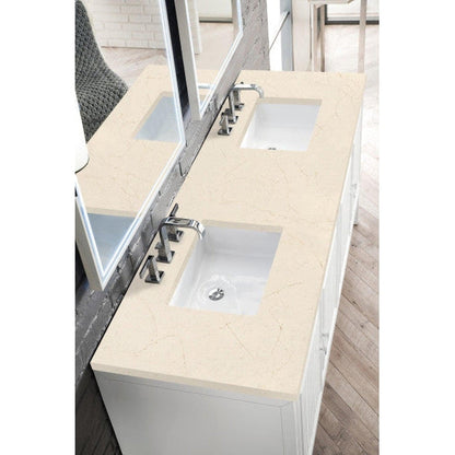 James Martin Athens 72" Double Glossy White Bathroom Vanity With 1" Eternal Marfil Quartz Top and Rectangular Ceramic Sink
