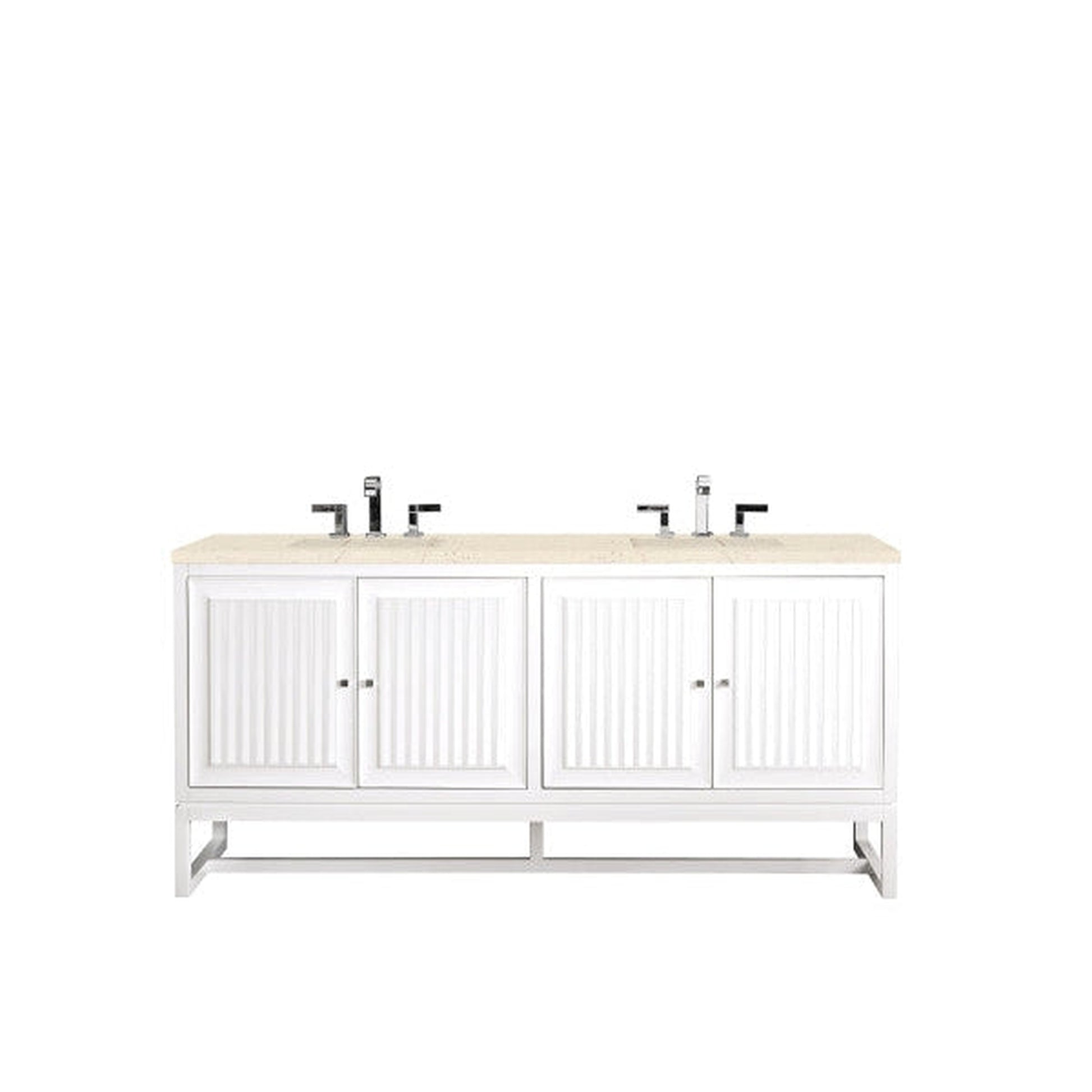 James Martin Athens 72" Double Glossy White Bathroom Vanity With 1" Eternal Marfil Quartz Top and Rectangular Ceramic Sink