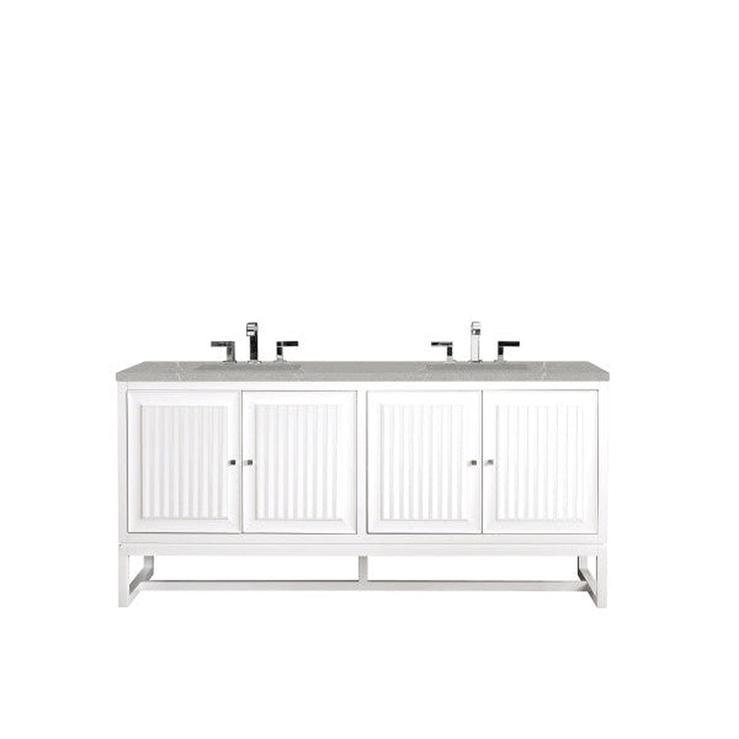 James Martin Athens 72" Double Glossy White Bathroom Vanity With 1" Eternal Serena Quartz Top and Rectangular Ceramic Sink