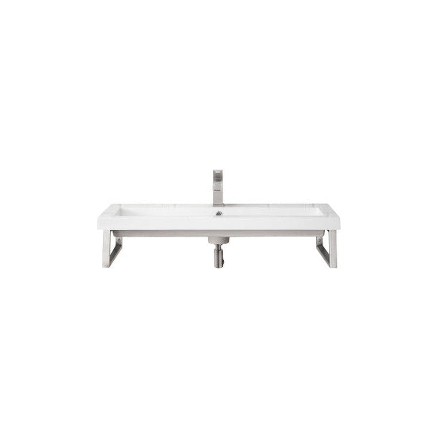 James Martin Boston 15" Two Brushed Nickel Stainless Steel Wall Bracket With 39" White Glossy Composite Countertop