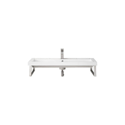 James Martin Boston 15" Two Brushed Nickel Stainless Steel Wall Bracket With 39" White Glossy Composite Countertop
