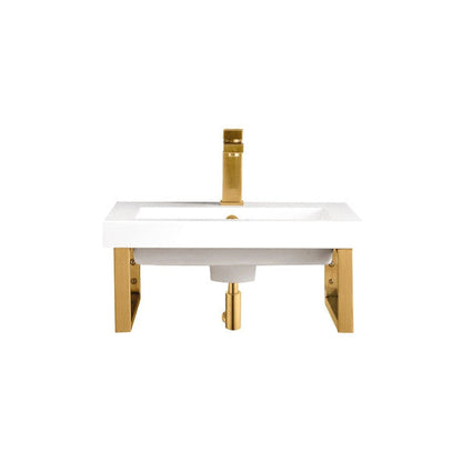 James Martin Boston 15" Two Radiant Gold Stainless Steel Wall Bracket With 20" White Glossy Composite Countertop