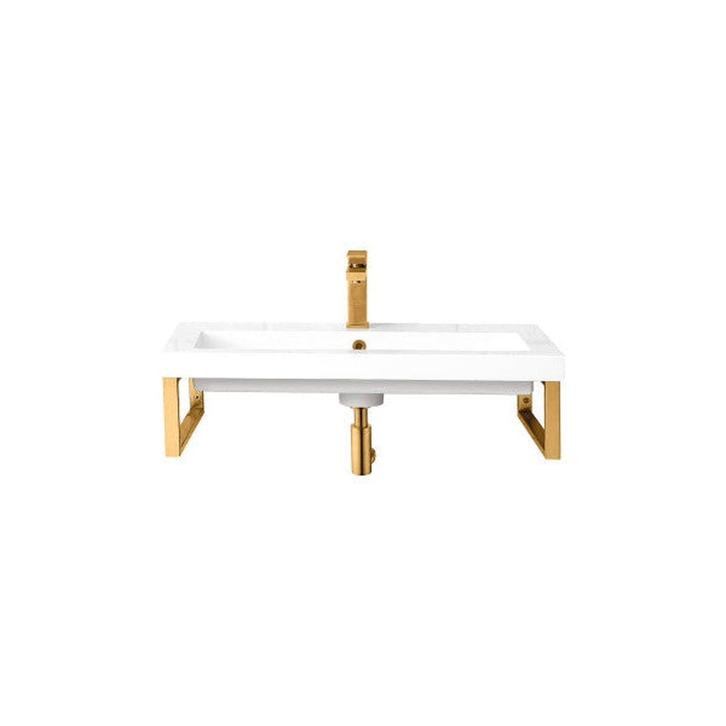 James Martin Boston 15" Two Radiant Gold Stainless Steel Wall Bracket With 32" White Glossy Composite Countertop