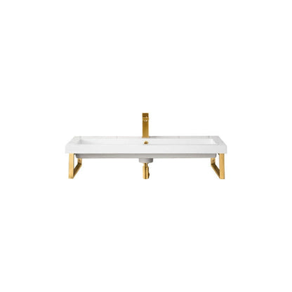 James Martin Boston 15" Two Radiant Gold Stainless Steel Wall Bracket With 39" White Glossy Composite Countertop