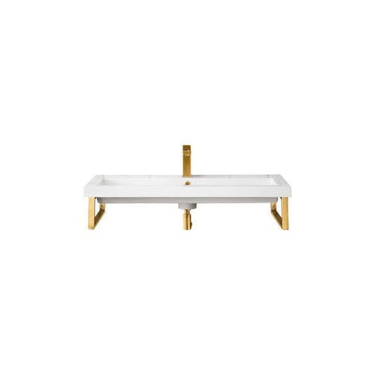 James Martin Boston 15" Two Radiant Gold Stainless Steel Wall Bracket With 39" White Glossy Composite Countertop