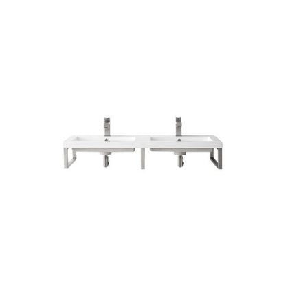 James Martin Boston 18" Three Brushed Nickel Stainless Steel Wall Bracket With 47" White Glossy Composite Countertop