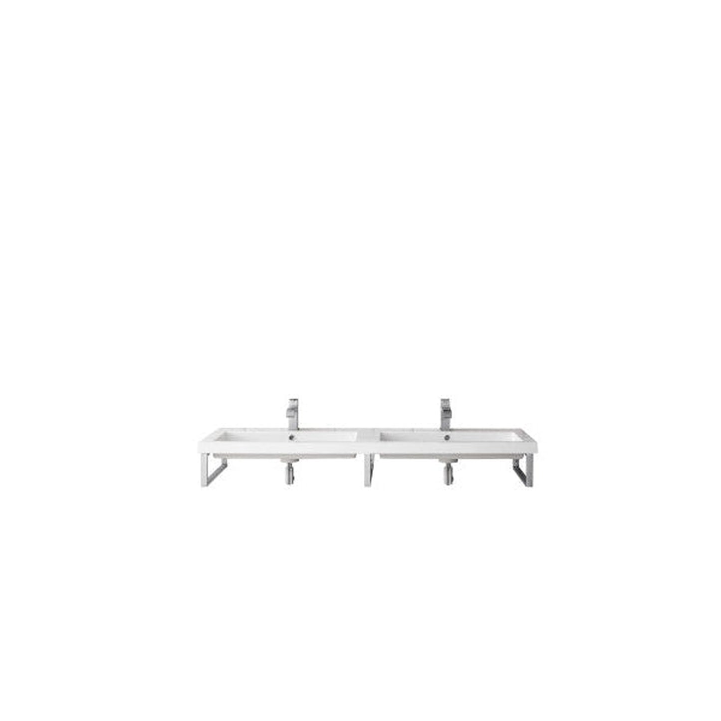 James Martin Boston 18" Three Brushed Nickel Stainless Steel Wall Bracket With 63" White Glossy Composite Countertop