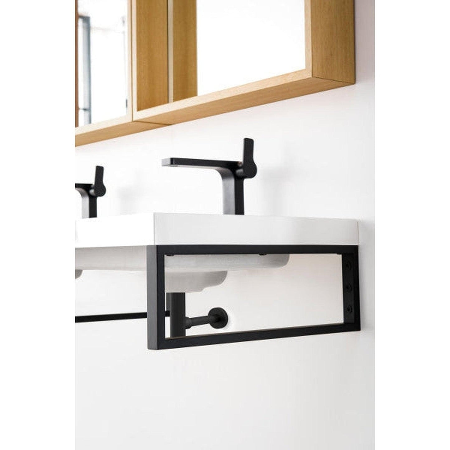 James Martin Boston 18" Three Matte Black Stainless Steel Wall Bracket With 47" White Glossy Composite Countertop