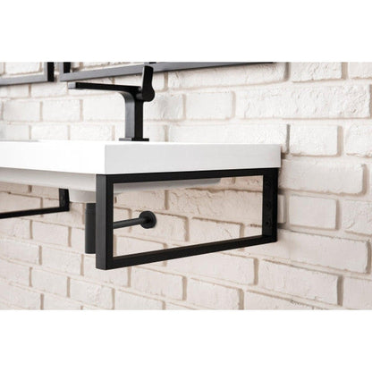 James Martin Boston 18" Three Matte Black Stainless Steel Wall Bracket With 63" White Glossy Composite Countertop