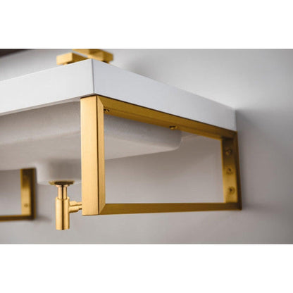 James Martin Boston 18" Three Radiant Gold Stainless Steel Wall Bracket With 47" White Glossy Composite Countertop