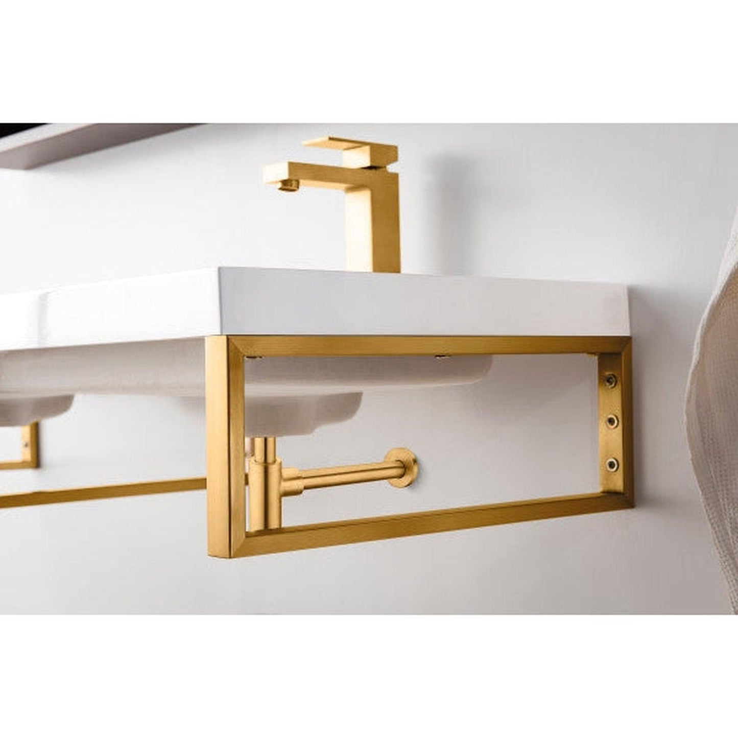 James Martin Boston 18" Three Radiant Gold Stainless Steel Wall Bracket With 47" White Glossy Composite Countertop