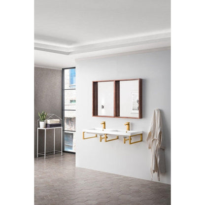 James Martin Boston 18" Three Radiant Gold Stainless Steel Wall Bracket With 47" White Glossy Composite Countertop