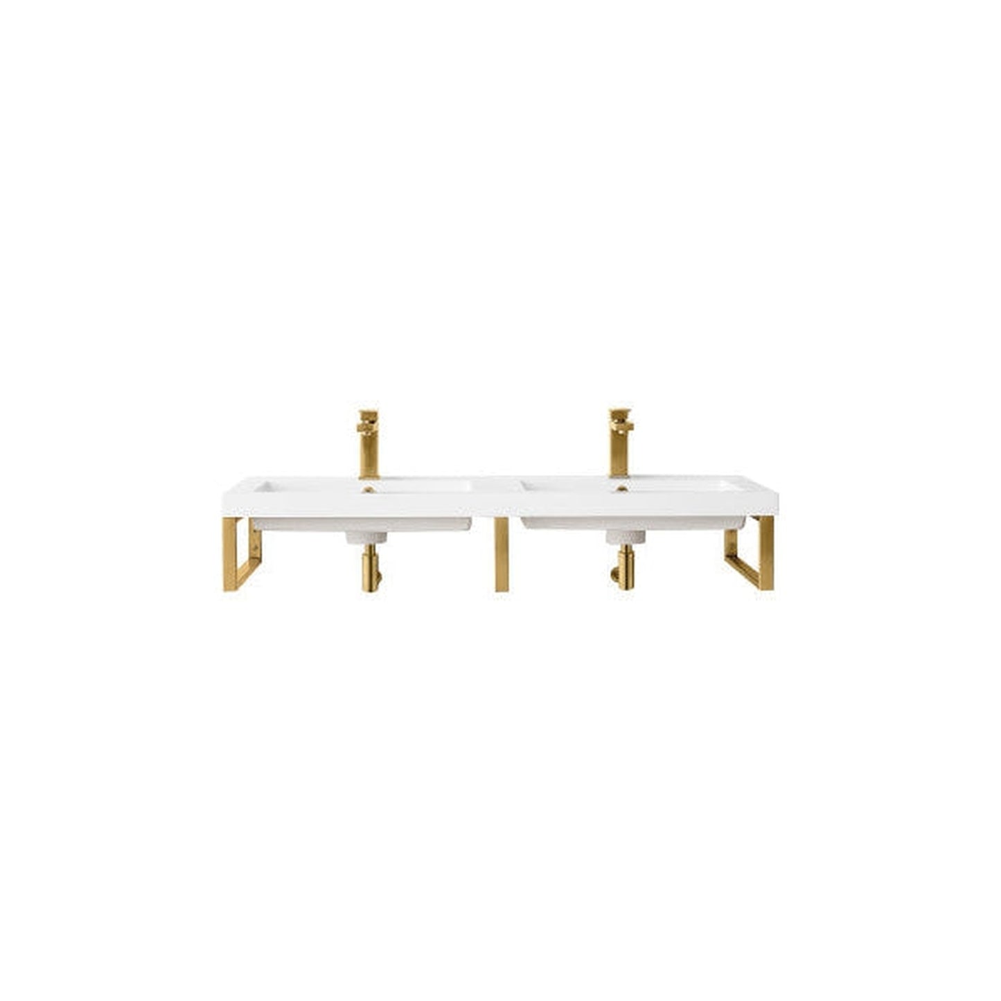 James Martin Boston 18" Three Radiant Gold Stainless Steel Wall Bracket With 47" White Glossy Composite Countertop