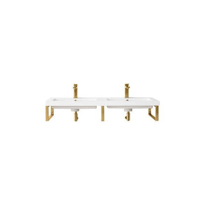 James Martin Boston 18" Three Radiant Gold Stainless Steel Wall Bracket With 47" White Glossy Composite Countertop