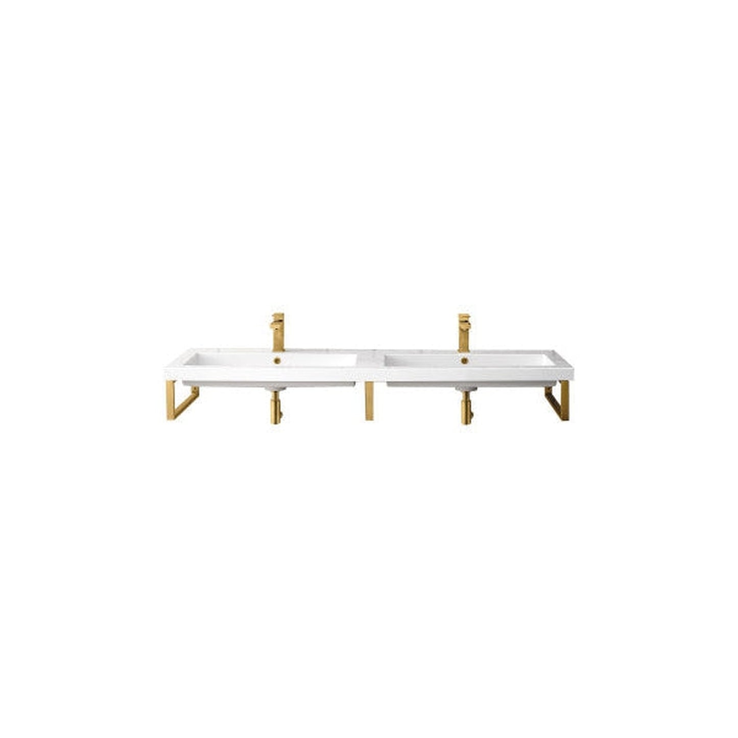 James Martin Boston 18" Three Radiant Gold Stainless Steel Wall Bracket With 63" White Glossy Composite Countertop