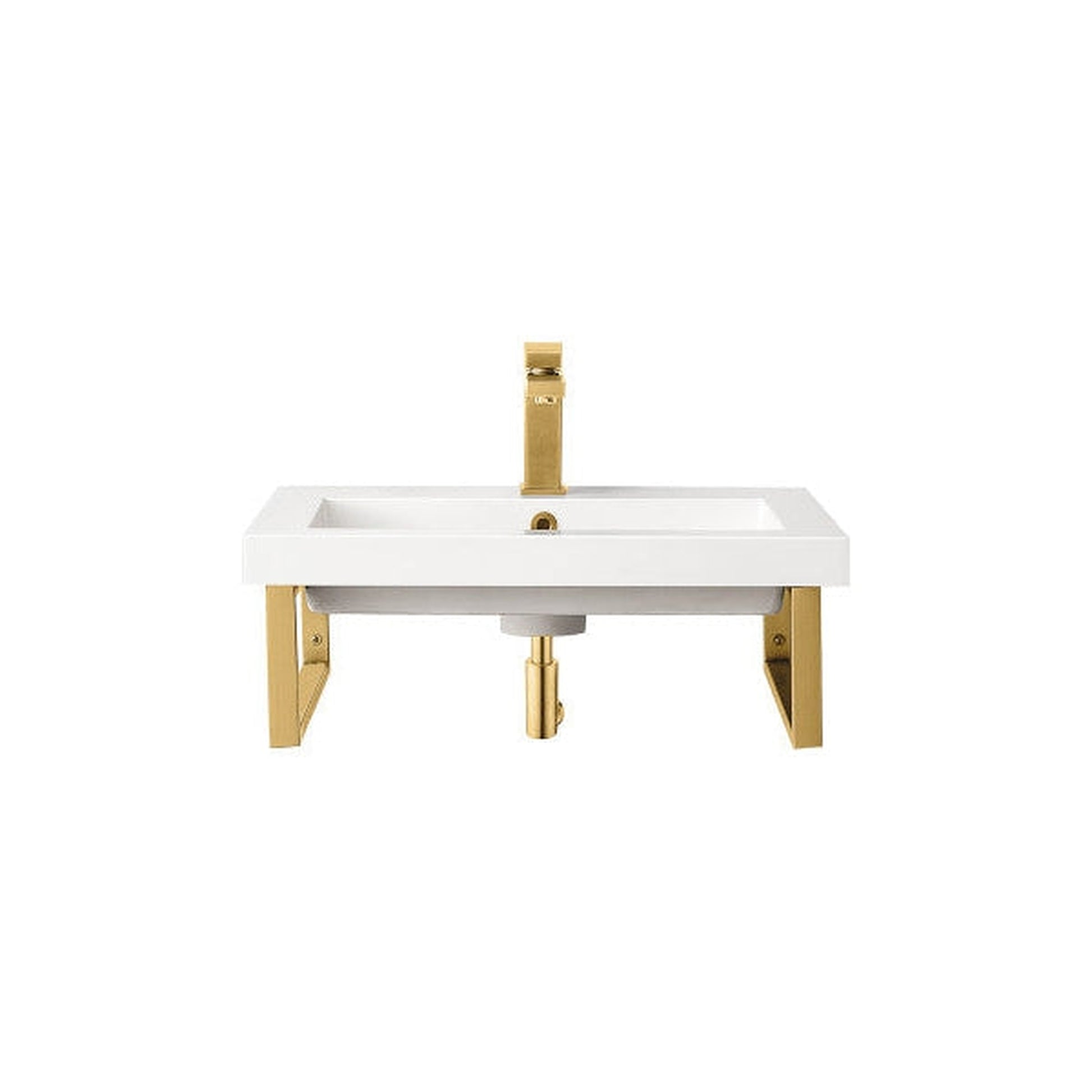James Martin Boston 18" Two Radiant Gold Stainless Steel Wall Bracket With 24" White Glossy Composite Countertop