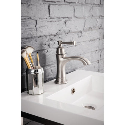 James Martin Boston 20" Single Brushed Nickel Stainless Steel Console Sink With White Glossy Composite Countertop