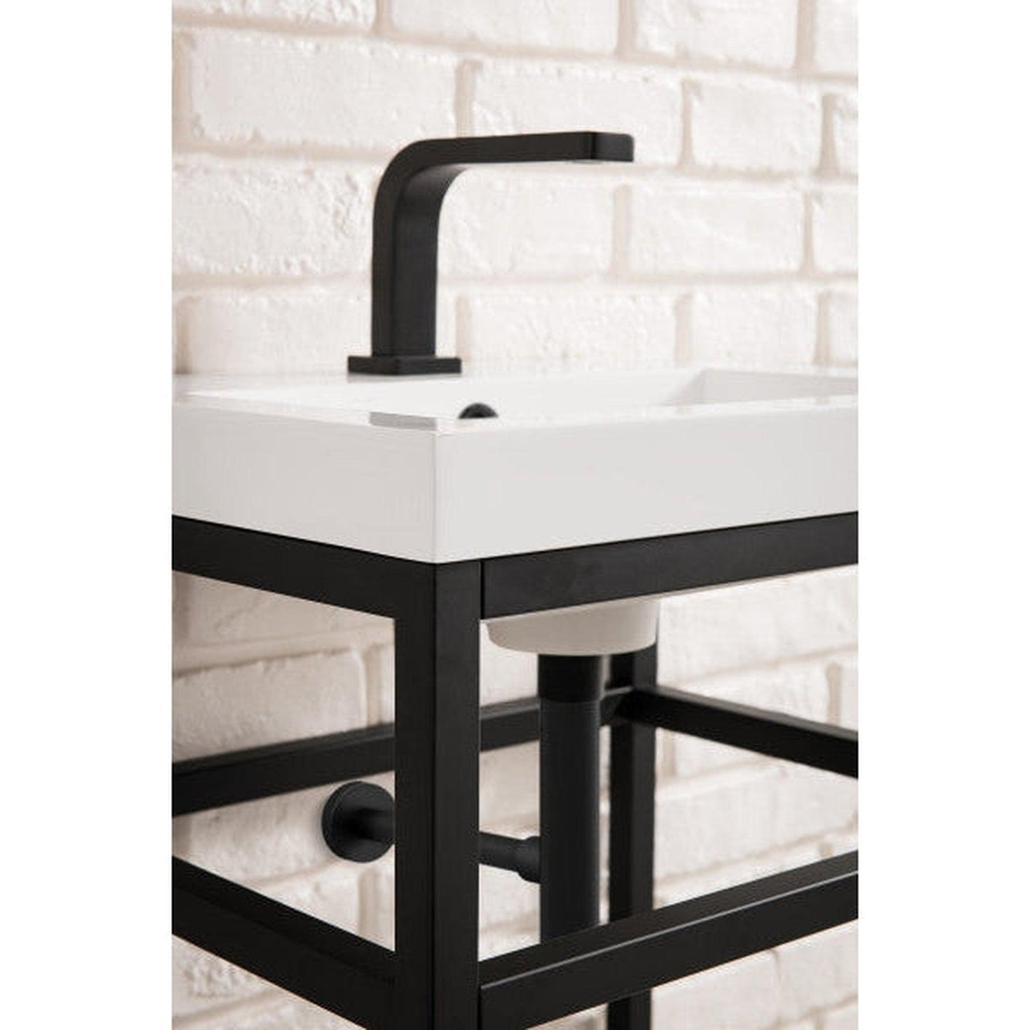 James Martin Boston 32" Single Matte Black Stainless Steel Console Sink With White Glossy Composite Countertop