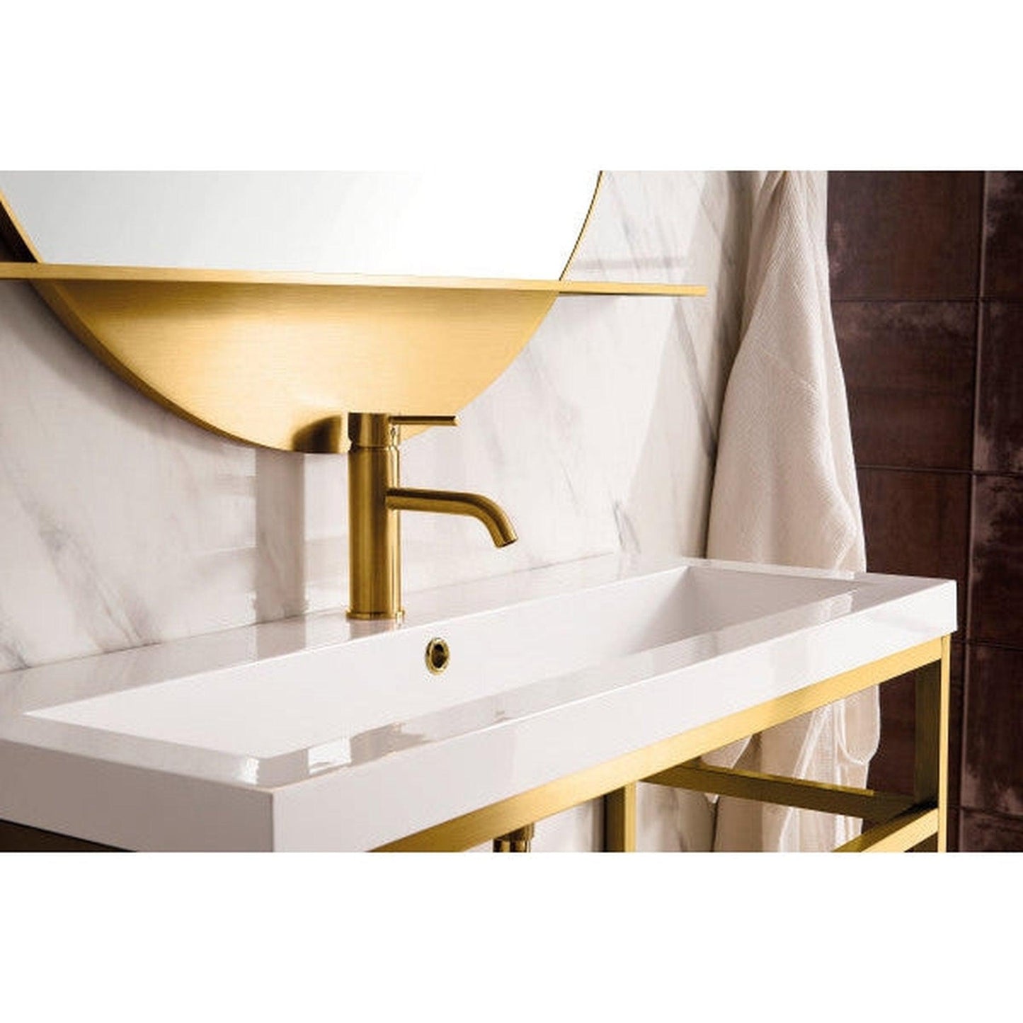 James Martin Boston 39" Single Radiant Gold Stainless Steel Console Sink With Glossy White Storage Cabinet and White Glossy Composite Countertop