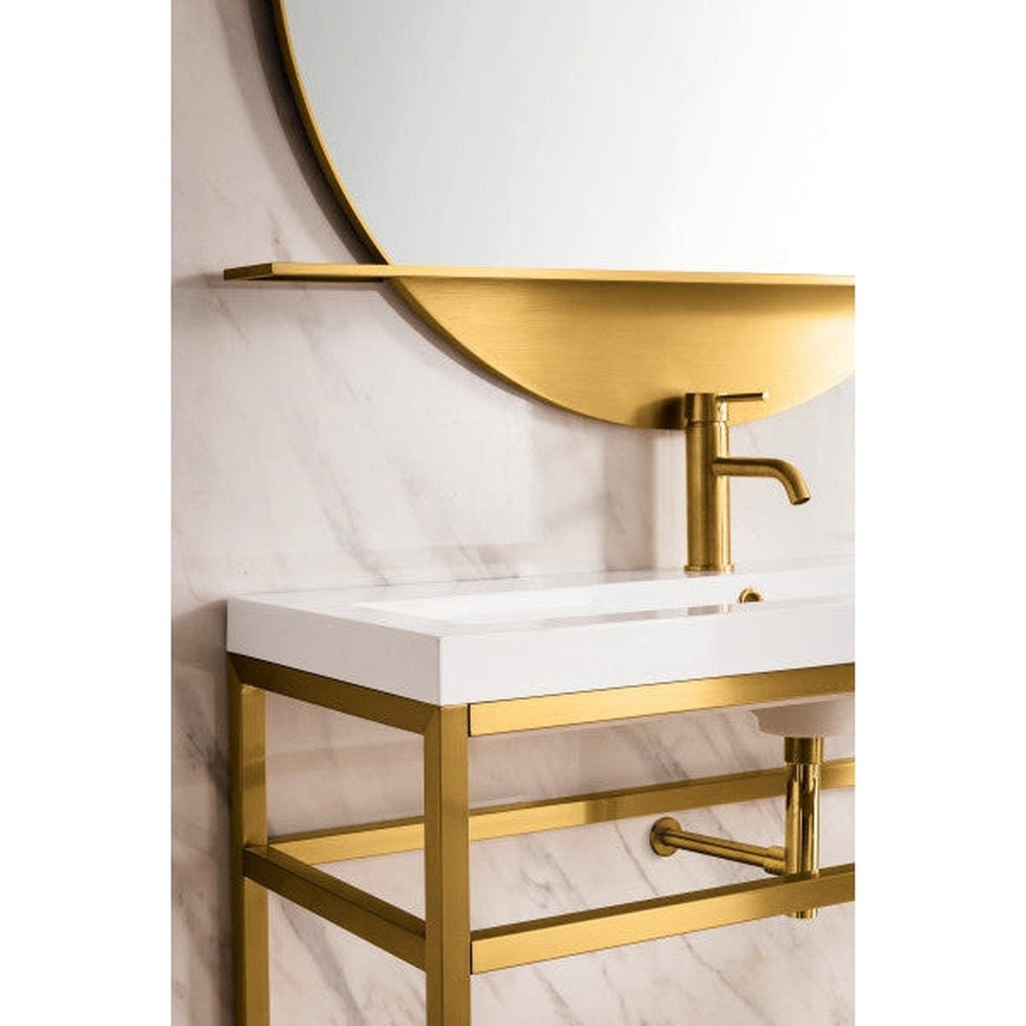 James Martin Boston 39" Single Radiant Gold Stainless Steel Console Sink With White Glossy Composite Countertop