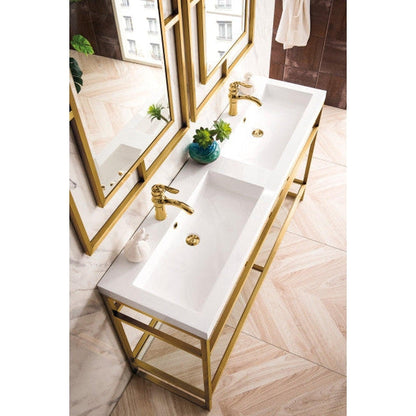James Martin Boston 46" Double Radiant Gold Stainless Steel Console Sink With White Glossy Composite Countertop