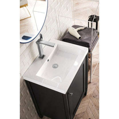 James Martin Britannia 24" Single Black Onyx Bathroom Vanity With 2" Glossy White Composite Countertop