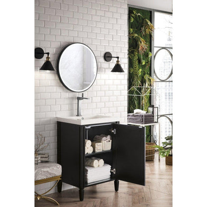 James Martin Britannia 24" Single Black Onyx Bathroom Vanity With 2" Glossy White Composite Countertop