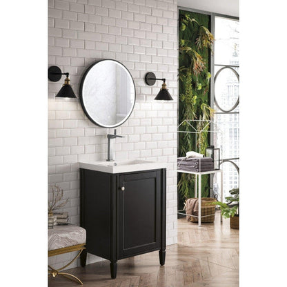 James Martin Britannia 24" Single Black Onyx Bathroom Vanity With 2" Glossy White Composite Countertop