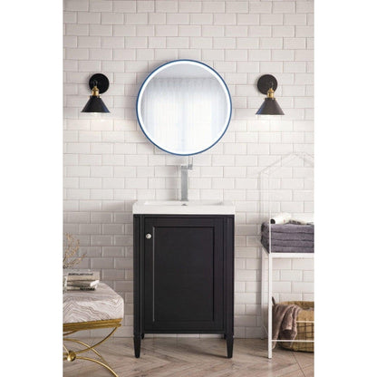 James Martin Britannia 24" Single Black Onyx Bathroom Vanity With 2" Glossy White Composite Countertop