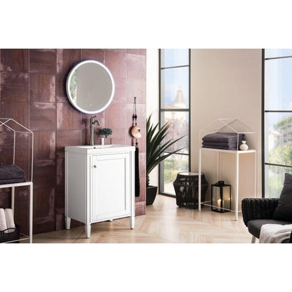 James Martin Britannia 24" Single Glossy White Cabinet With 2" Glossy White Composite Countertop