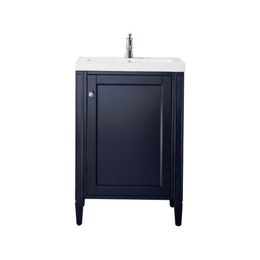 James Martin Britannia 24" Single Navy Blue Cabinet With 2" Glossy White Composite Countertop