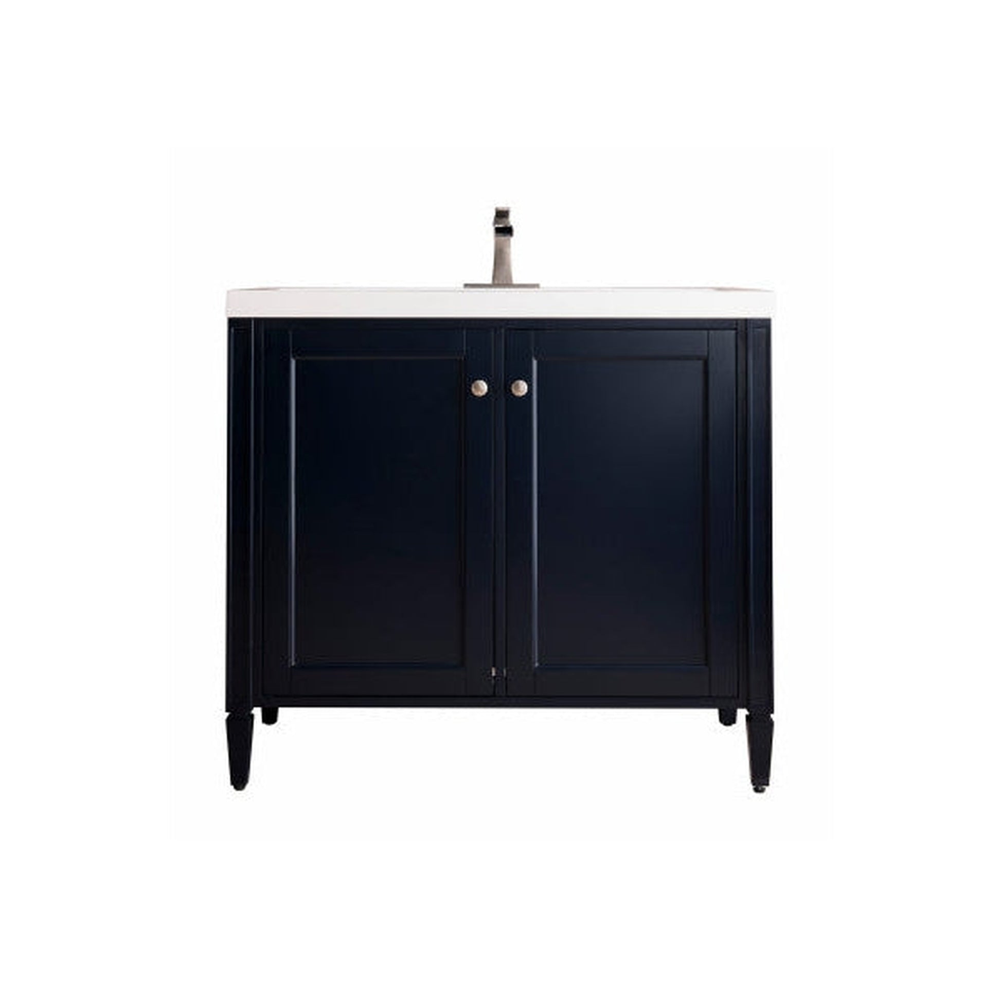 James Martin Britannia 39" Single Navy Blue Bathroom Vanity With 2" Glossy White Composite Countertop