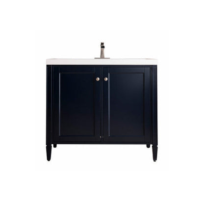 James Martin Britannia 39" Single Navy Blue Bathroom Vanity With 2" Glossy White Composite Countertop