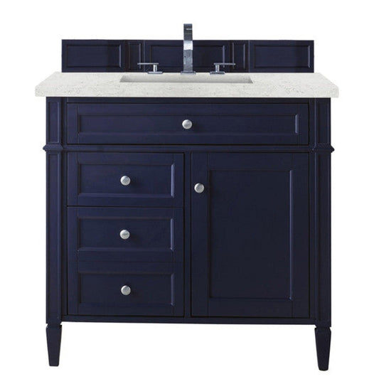 James Martin Brittany 36” Single Victory Blue Vanity With 1” Eternal Jasmine Pearl Quartz Top and Ceramic Sink