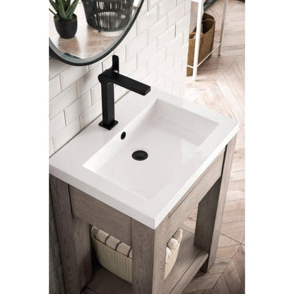 James Martin Brooklyn 24" Single Platinum Ash Wooden Console Sink With White Glossy Composite Countertop