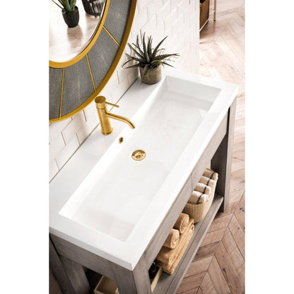 James Martin Brooklyn 39" Single Platinum Ash Wooden Console Sink With White Glossy Composite Countertop