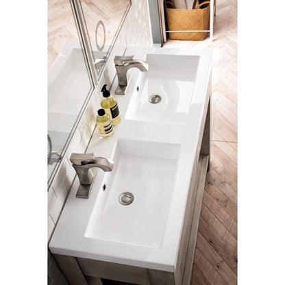 James Martin Brooklyn 47" Single Platinum Ash Wooden Console Sink With White Glossy Composite Countertop