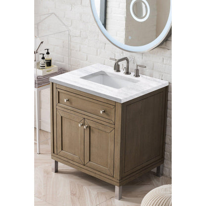 James Martin Chicago 30" Single Whitewashed Walnut Bathroom Vanity With 1" Arctic Fall Solid Surface Top and Rectangular Ceramic Sink