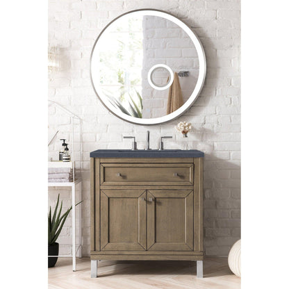 James Martin Chicago 30" Single Whitewashed Walnut Bathroom Vanity With 1" Charcoal Soapstone Quartz Top and Rectangular Ceramic Sink