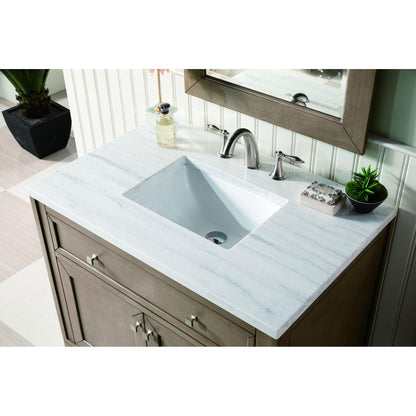 James Martin Chicago 36" Single Whitewashed Walnut Bathroom Vanity With 1" Arctic Fall Solid Surface Top and Rectangular Ceramic Sink