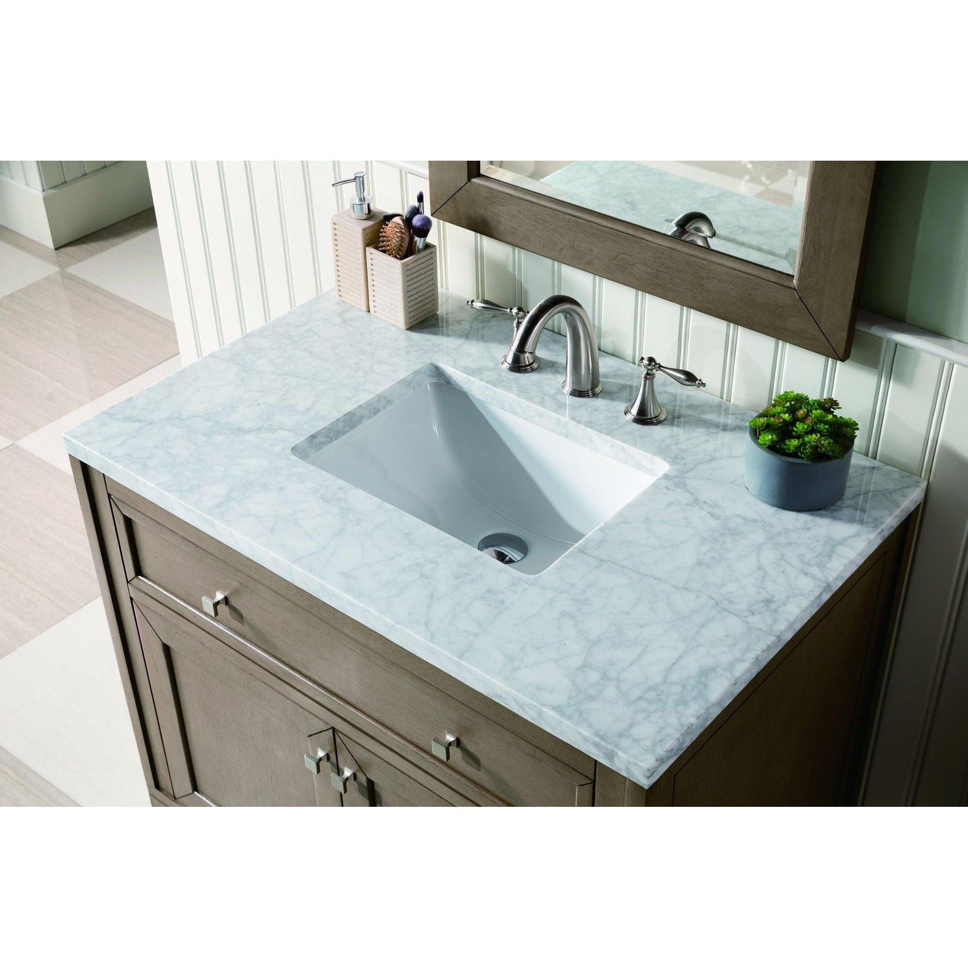 James Martin Chicago 36" Single Whitewashed Walnut Bathroom Vanity With 1" Carrara Marble Top and Rectangular Ceramic Sink